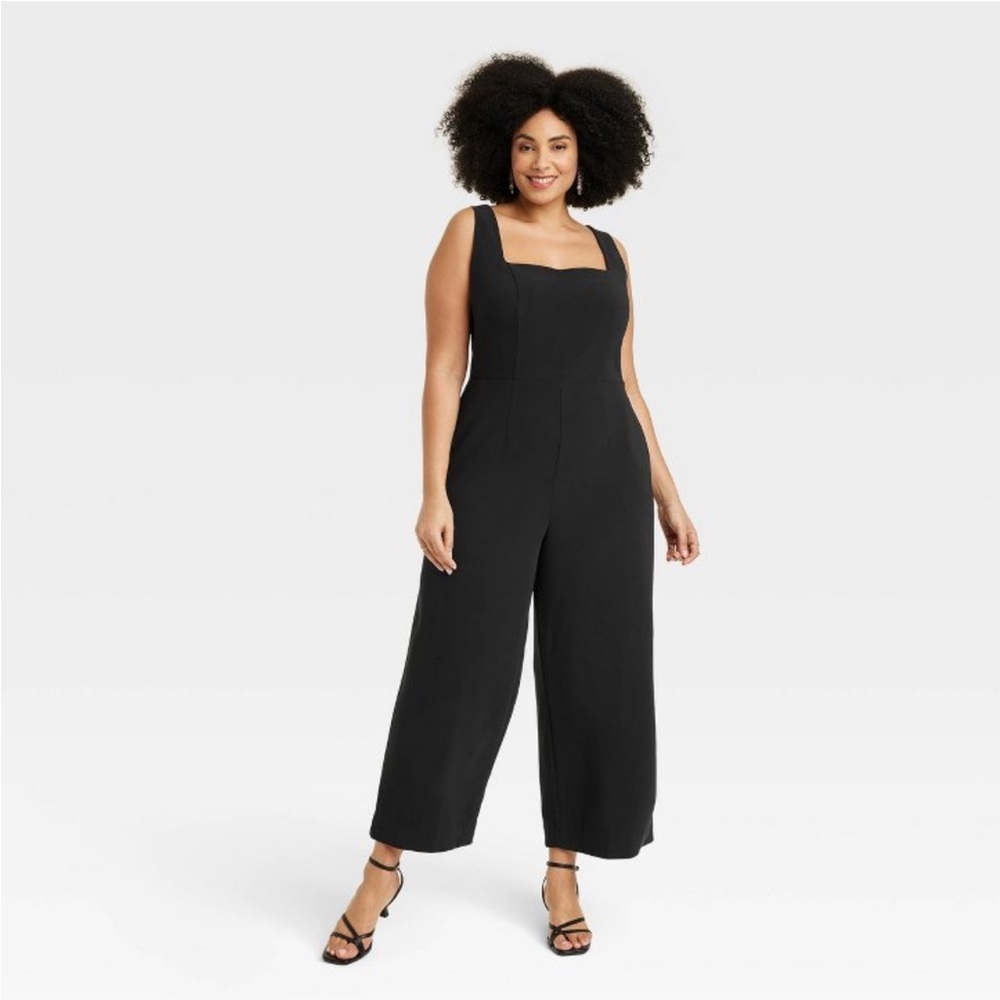 A New Day Black Jumpsuit with Wide-Leg Cropped Pants